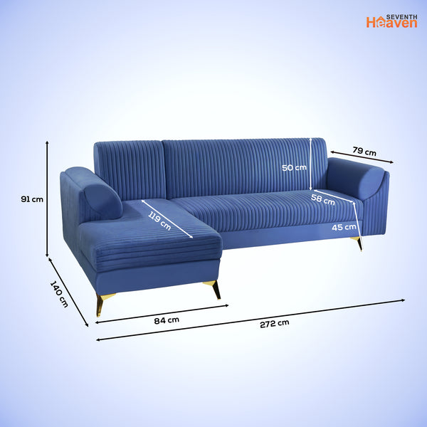 Venice 6 Seater Sofa Left Corner - ( Plush Suede Fabric - Blue )