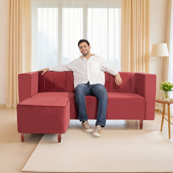 Sydney 4 Seater Sofa with Ottoman- ( Plush Suede Fabric- Maroon )