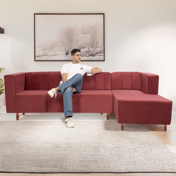 Sydney 6 Seater sofa right corner- ( Plush Suede Fabric- Maroon )