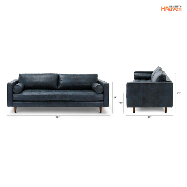 Vienna 3 Seater Sofa- ( Leatherette Fabric - Blue )