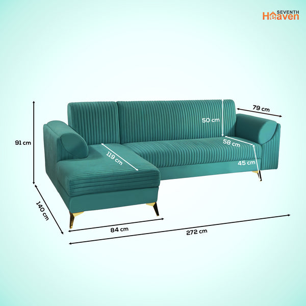 Venice 6 Seater Sofa Right Corner - ( Plush Suede Fabric - Teal )
