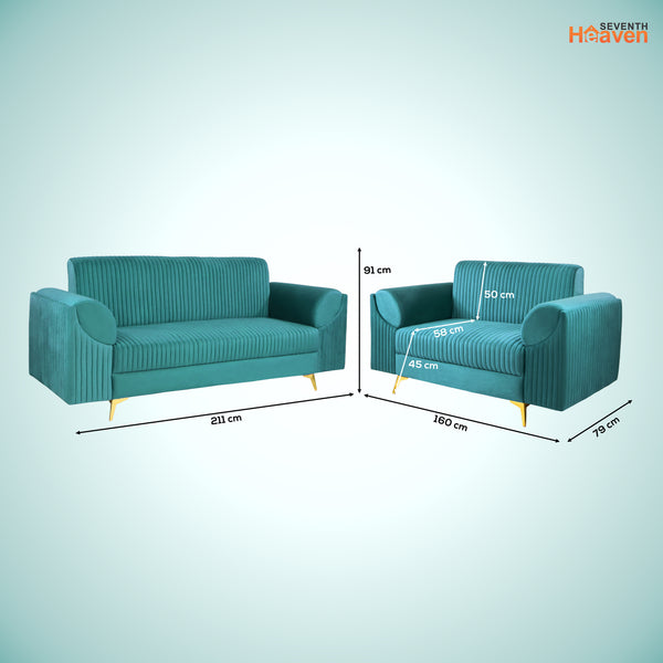Venice (3+2) Seater Sofa- ( Plush Suede Fabric - Teal )