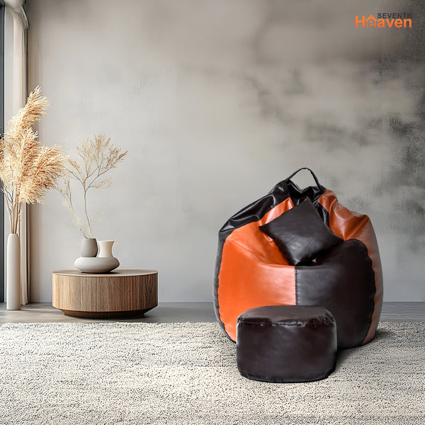 Seventh Heaven 4XL Filled Bean Bag with Cushion & Footrest ( Premium Leatherite - Brown & Tan )