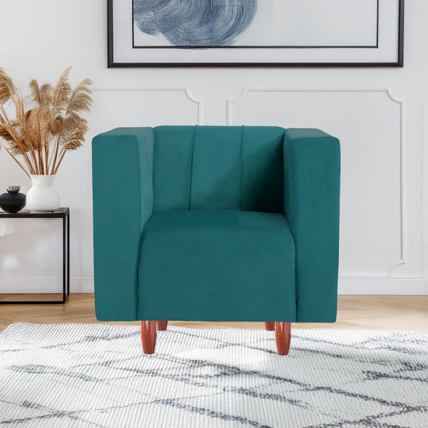 Sydney 1 Seater Sofa- ( Plush Suede Fabric- Teal )