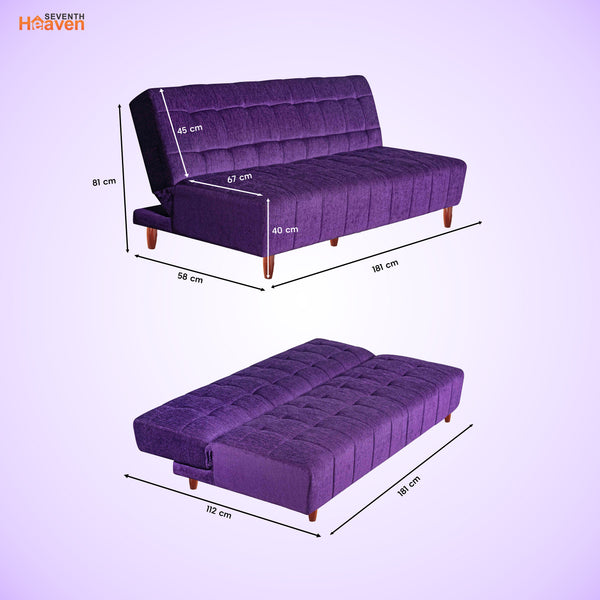 Florida 3 Seater Wooden Sofa Cum Bed - ( Premium Molfino Fabric- Purple )