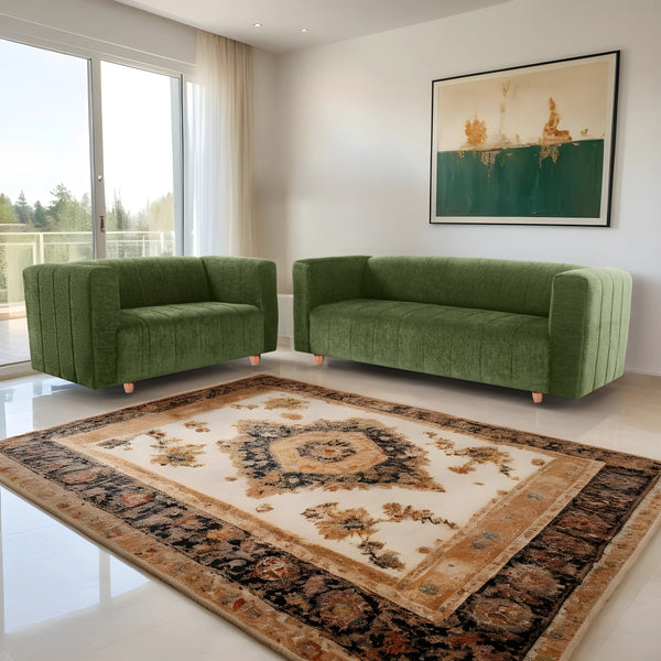 Tokyo 5 Seater Sofa- (3+2) ( Premium Molfino Fabric - Green)