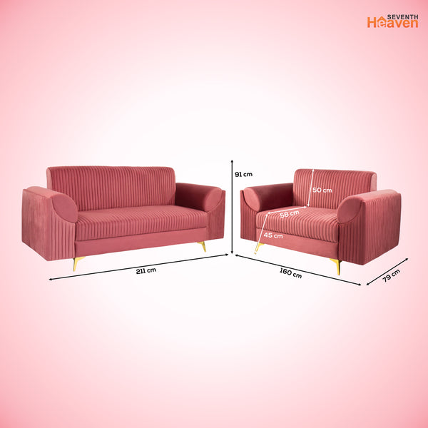 Venice (3+2) Seater Sofa- ( Plush Suede Fabric - Peach )