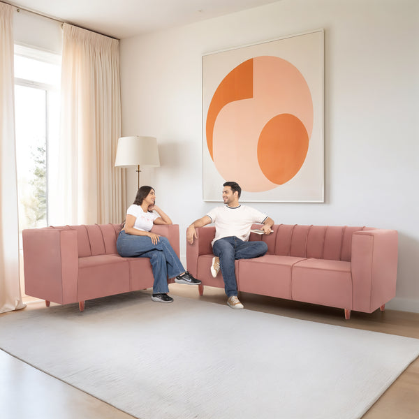 Sydney (3+2) Seater Sofa- ( Plush Suede Fabric- Peach )