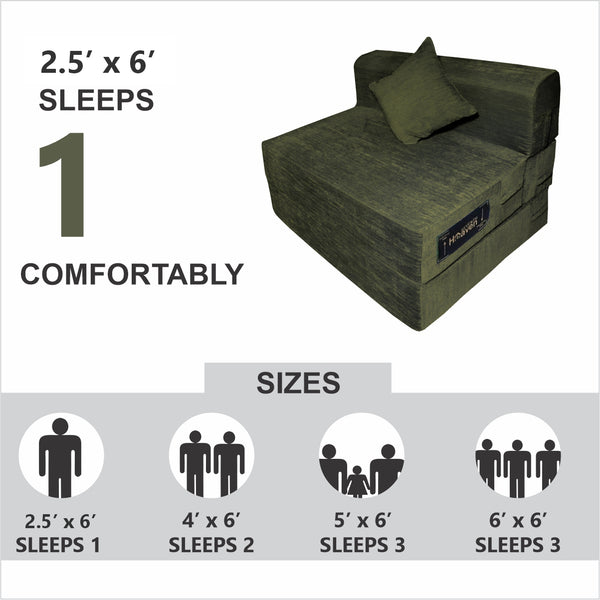 Rejoice Sofa Cum Bed - 1 Seater, Plain Cushion ( Premium Molfino Fabric, Green )