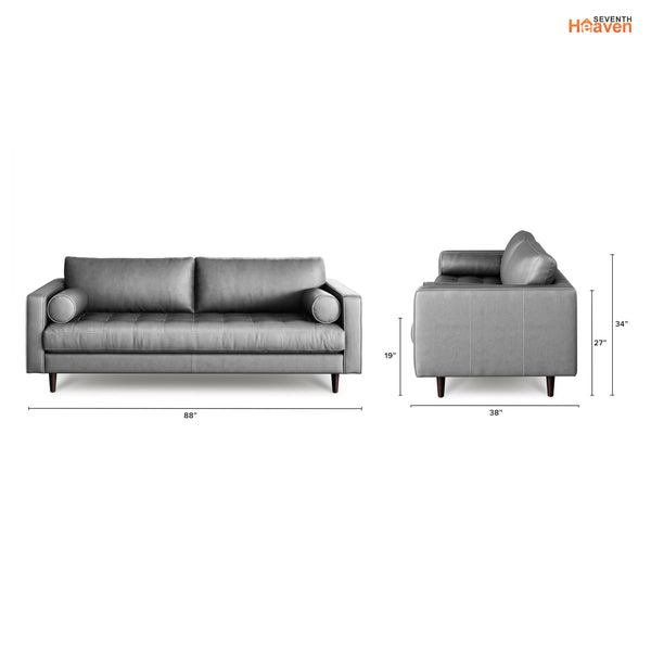 Vienna 3 Seater Sofa- ( Leatherette Fabric - Grey )