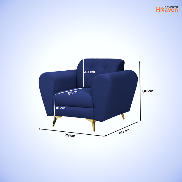 Milan Icon 1 Seater Sofa- ( Plush Suede Fabric- Blue )