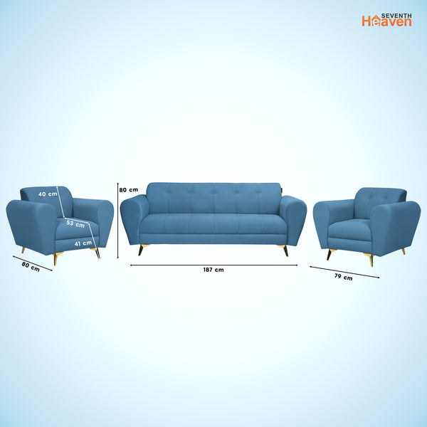 Milan Icon (3+1+1) Seater Sofa- ( Plush Suede Fabric - Sky Blue )