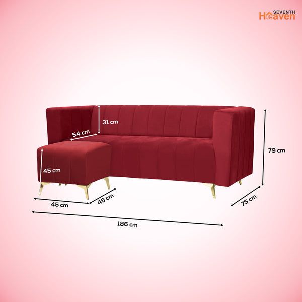 Tokyo Icon Ottoman 4 Seater Sofa - ( Plush Suede Fabric - Maroon )
