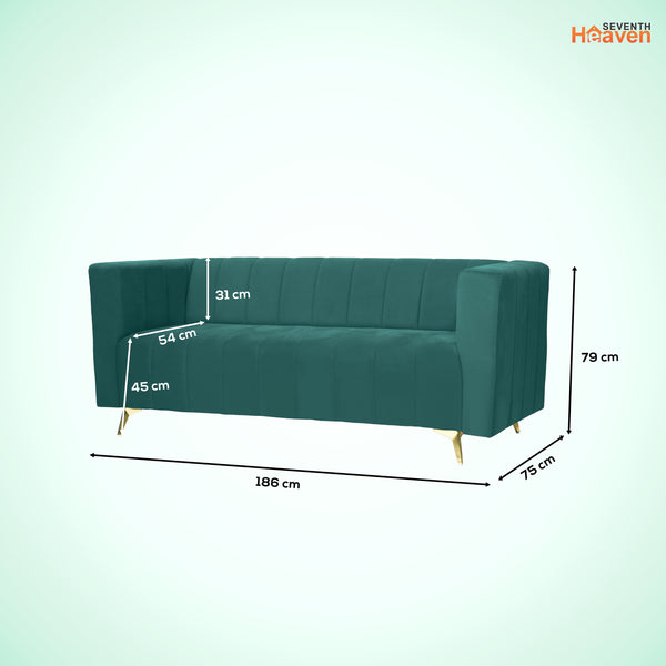 Tokyo Icon 3 Seater Sofa- ( Plush Suede Fabric- Teal )
