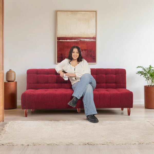 Florida Neo 4 Seater Wooden Sofa Cum Bed - ( Premium Molfino Fabric- Maroon )
