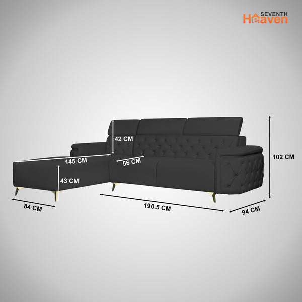 Rome 6 Seater Sofa Set Right Corner- ( Plush Suede - Black )