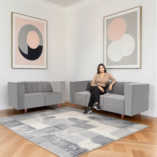 Sydney (3+2) Seater Sofa- ( Plush Suede Fabric- Grey)