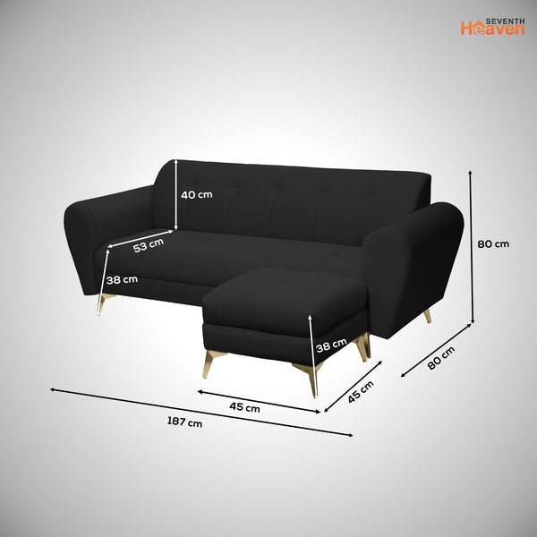 Milan Icon Ottoman 4 Seater Sofa - ( Plush Suede Fabric - Black )