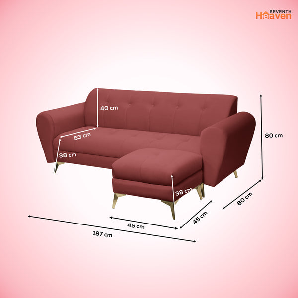 Milan Icon Ottoman 5 Seater Sofa - ( Plush Suede Fabric - Peach )