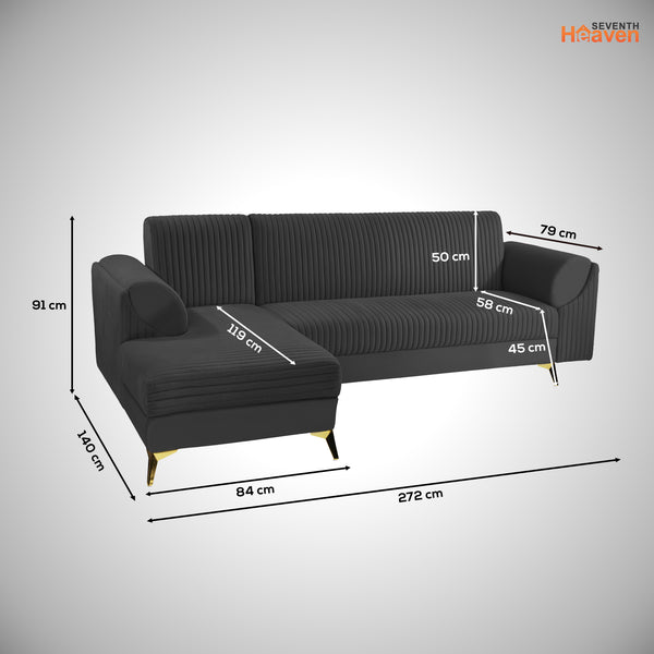 Venice 6 Seater Sofa Left Corner - ( Plush Suede Fabric - Black )