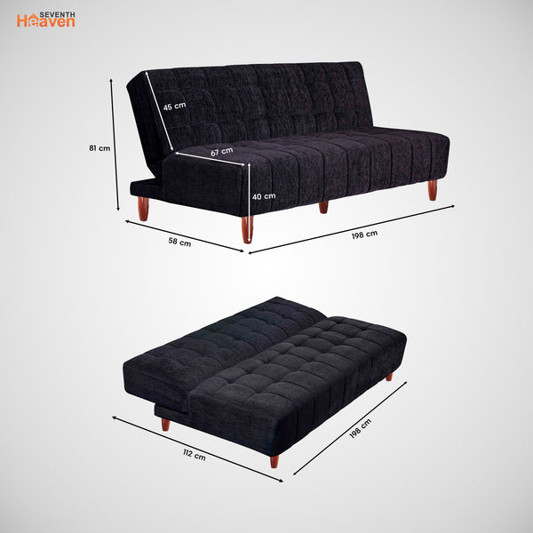 Florida 4 Seater Wooden Sofa Cum Bed - ( Premium Molfino Fabric- Black )