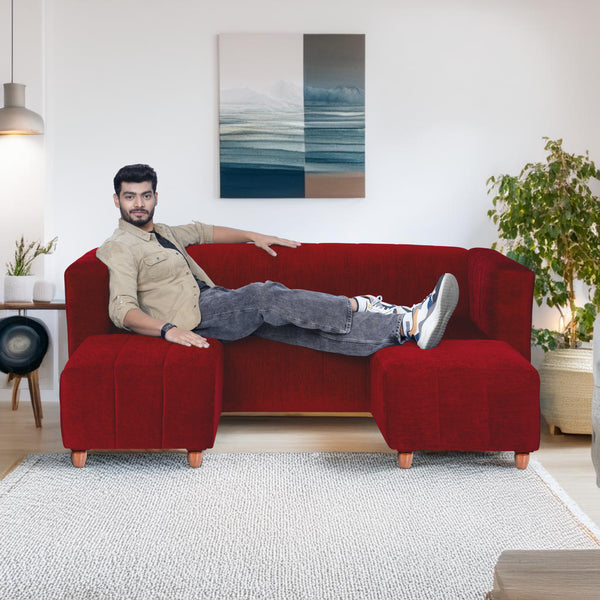 Tokyo 5 Seater Sofa with 2 Ottomans- ( Premium Molfino Fabric- Maroon )