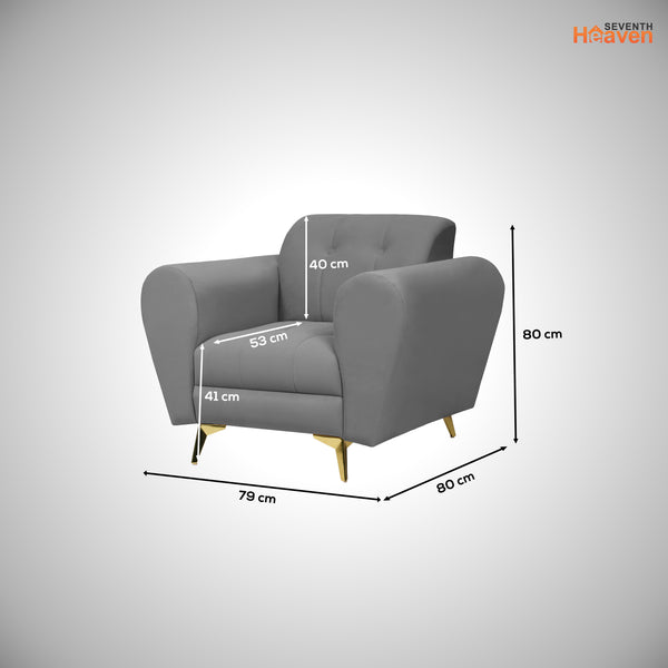 Milan Icon 1 Seater Sofa- ( Plush Suede Fabric- Grey )