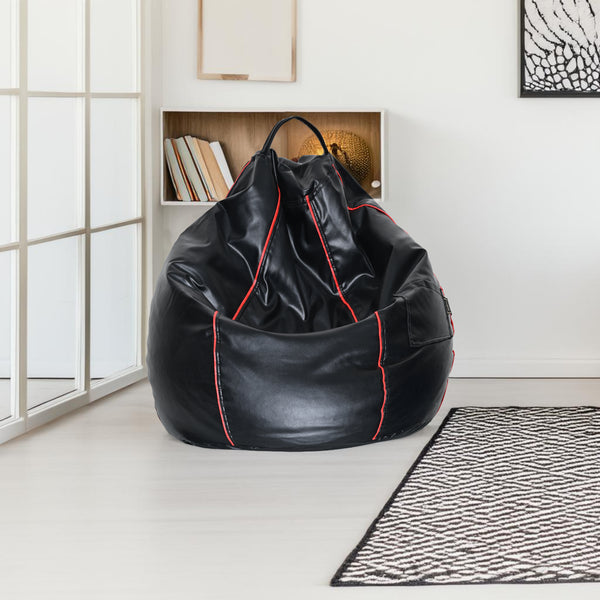 Seventh Heaven 4XL Filled Bean Bag ( Premium Leatherite - Black & Red Strip )