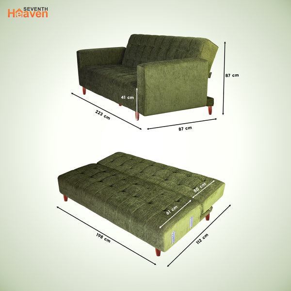 Lisbon  4 Seater Wooden Sofa Cum Bed - ( Premium Molfino Fabric-Green)