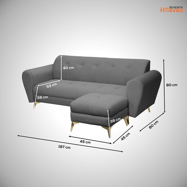 Milan Icon Ottoman 4 Seater Sofa - ( Plush Suede Fabric - Grey )