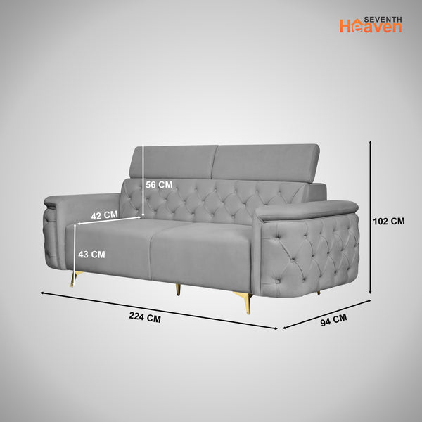 Rome 3 Seater Sofa- ( Plush Suede Fabric-Grey )