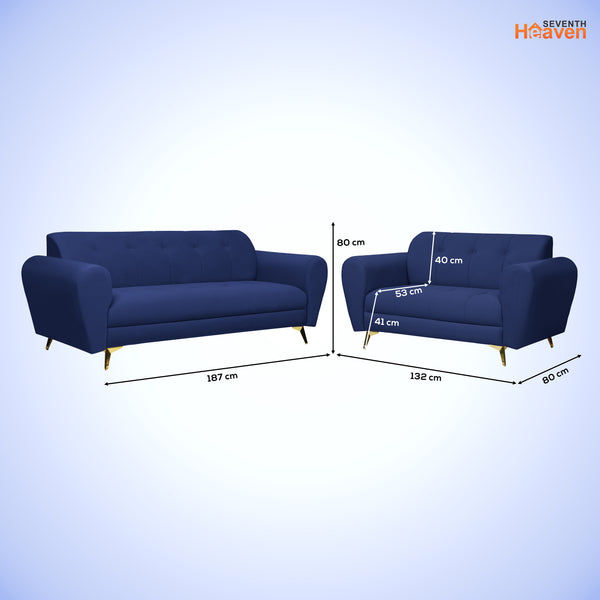Milan Icon (3+2) Seater Sofa- ( Plush Suede Fabric - Blue )
