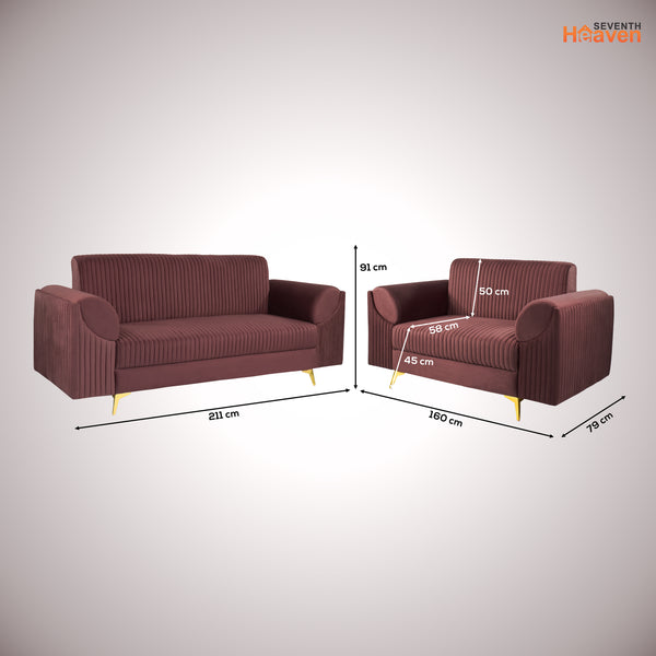 Venice (3+2) Seater Sofa- ( Plush Suede Fabric - Brown )
