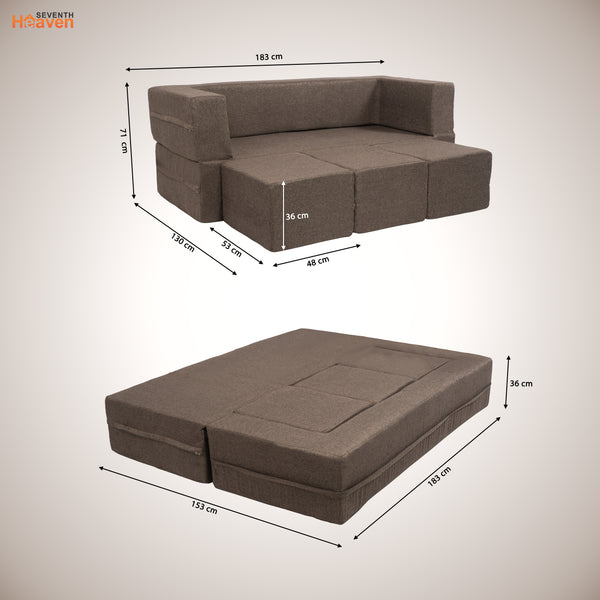 Flipper X Sofa Cum Bed - 3 Seater With 3 Ottoman - ( Jute Fabric, Brown )