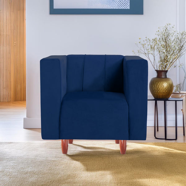 Sydney 1 Seater Sofa- ( Plush Suede Fabric- Blue )