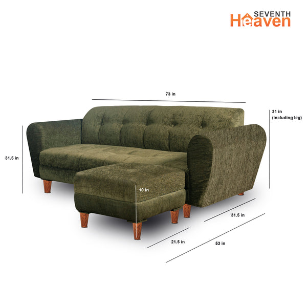 Milan 5 Seater with 2 Ottoman- ( Premium Molfino Fabric- Green )