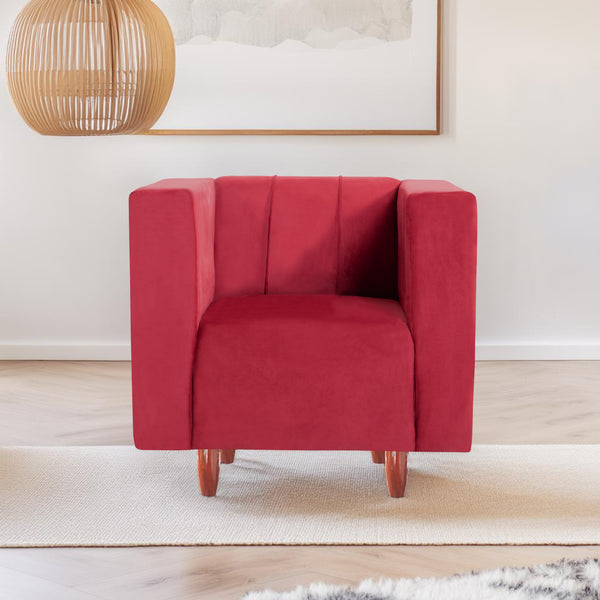 Sydney 1 Seater Sofa- ( Plush Suede Fabric- Maroon )