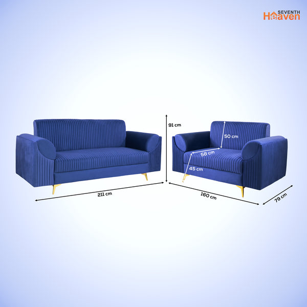 Venice (3+2) Seater Sofa- ( Plush Suede Fabric - Blue )