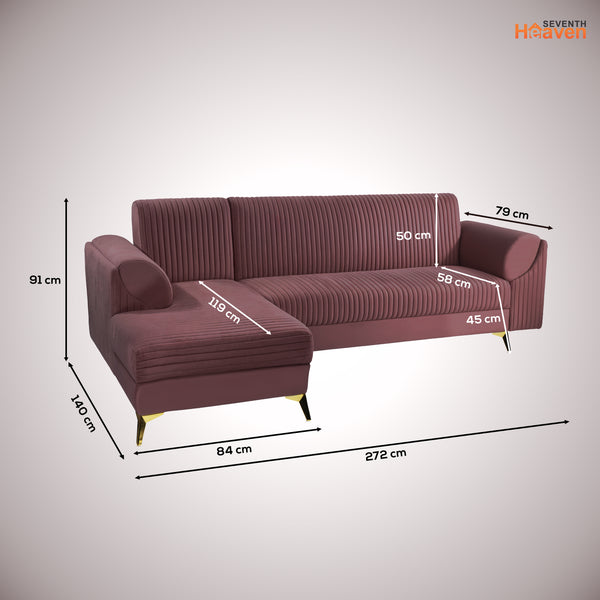 Venice 6 Seater Sofa Right Corner - ( Plush Suede Fabric - Brown )