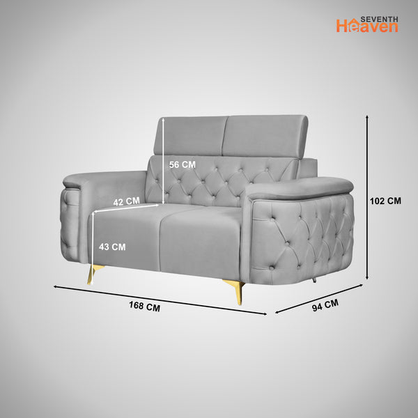Rome 2 Seater Sofa- ( Plush Suede Fabric- Grey )