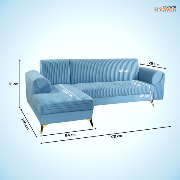 Venice 6 Seater Sofa Right Corner - ( Plush Suede Fabric - Sky Blue )