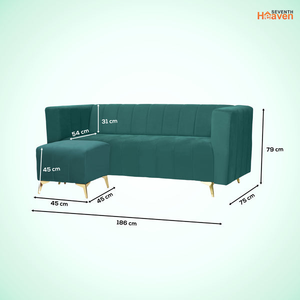Tokyo Icon Ottoman 4 Seater Sofa - ( Plush Suede Fabric - Teal )