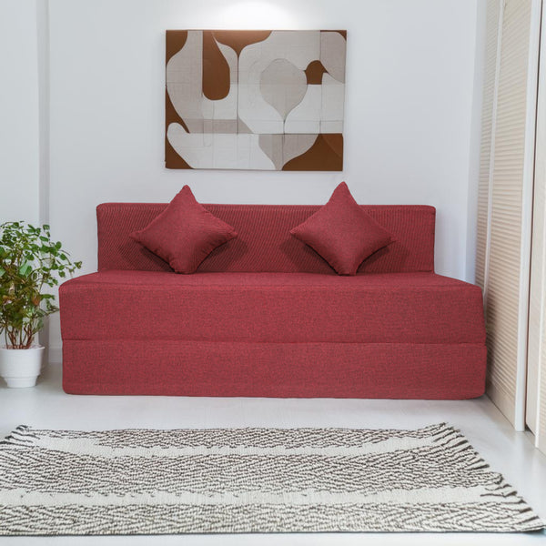 Rejoice Sofa Cum Bed - 3 Seater, Plain Cushion (Jute Fabric- Maroon)