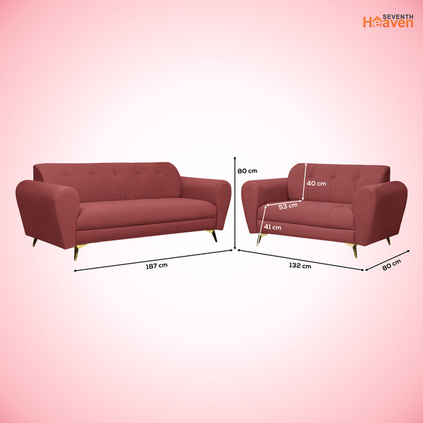 Milan Icon (3+2) Seater Sofa- ( Plush Suede Fabric - Peach )