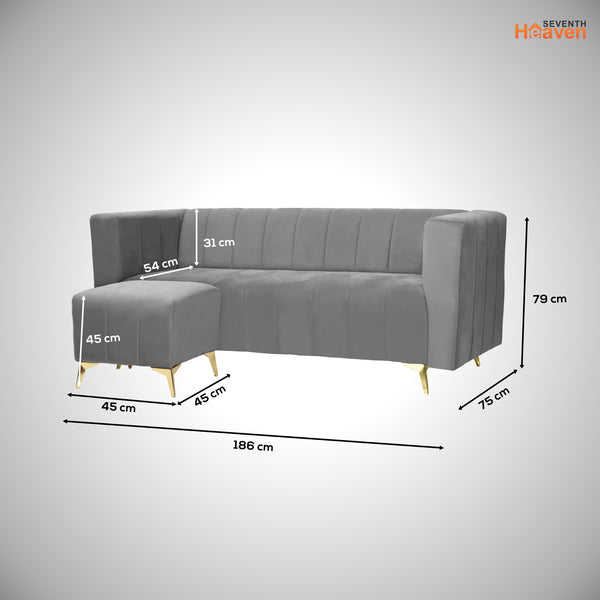 Tokyo Icon Ottoman 4 Seater Sofa - ( Plush Suede Fabric - Grey )