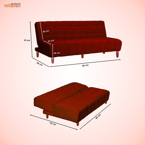 Florida 3 Seater Wooden Sofa Cum Bed - ( Premium Molfino Fabric- maroon )