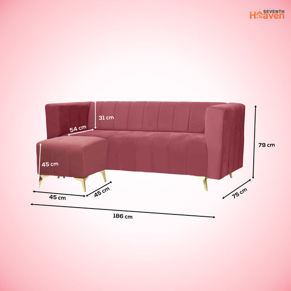 Tokyo Icon Ottoman 4 Seater Sofa - ( Plush Suede Fabric - Peach )