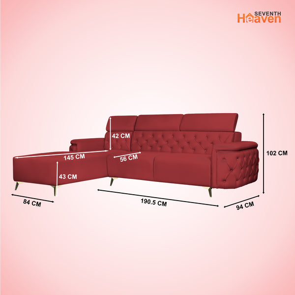 Rome 6 Seater Sofa Set Left Corner- ( Plush Suede - Maroon )