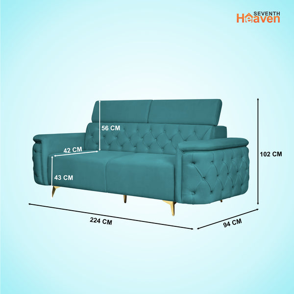 Rome 3 Seater Sofa- ( Plush Suede Fabric-Teal )