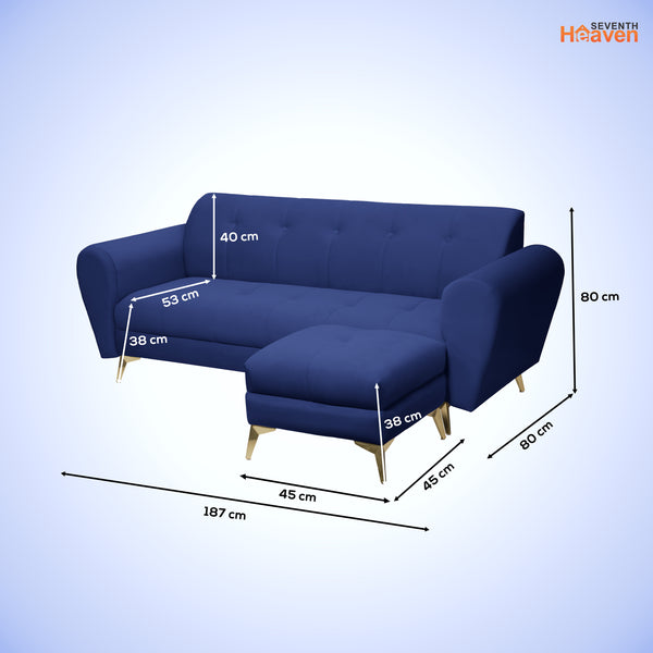 Milan Icon Ottoman 4 Seater Sofa - ( Plush Suede Fabric - Blue )